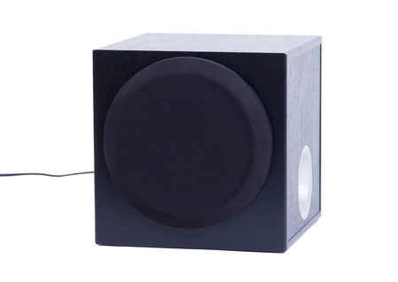 Old black subwoofer, isolated on a white backgroundの写真素材