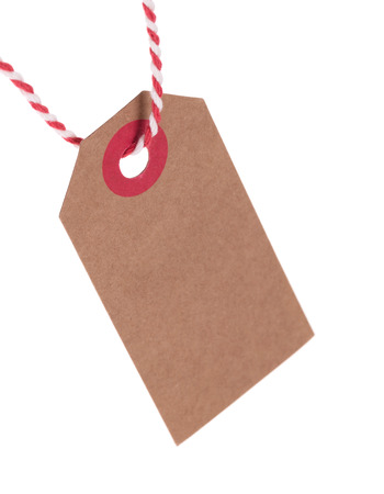 Clothing label isolated on a white background, selective focusの写真素材