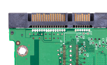Close-up of PCB, slightly covered in dust