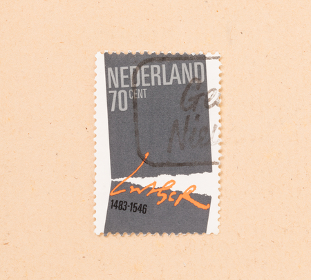 THE NETHERLANDS 1990: A stamp printed in the Netherlands, circa 1990のeditorial素材