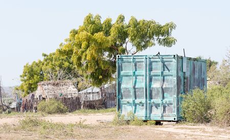 Shipping container used for storage of materials, Madagascarの写真素材