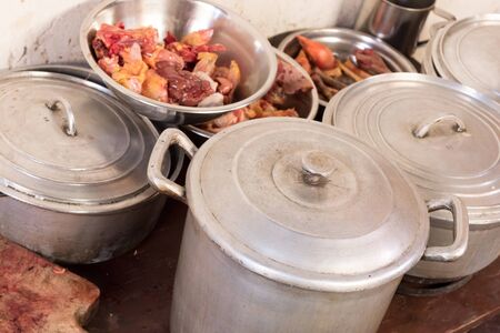 Chopped chicken in a very simple kitchen, selective focussed, Madagascar