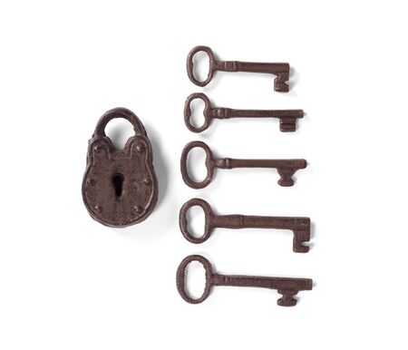 Rusty old lock isolated on white background