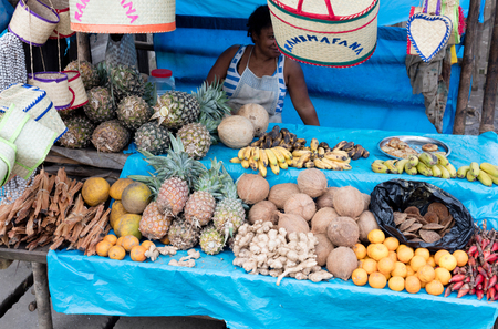Ranomafana, Madagascar on july 28, 2019 - Sell stalls with local products at local colorful shops in, Ranomafana, Madagascarのeditorial素材