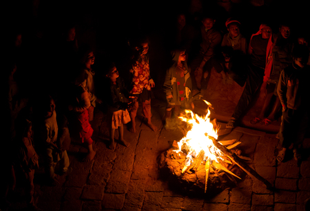 Fiadanana, Madagascar on july 26, 2019 - Party in a Malagasy village after a re-burial, campfire, dancing and singing.のeditorial素材