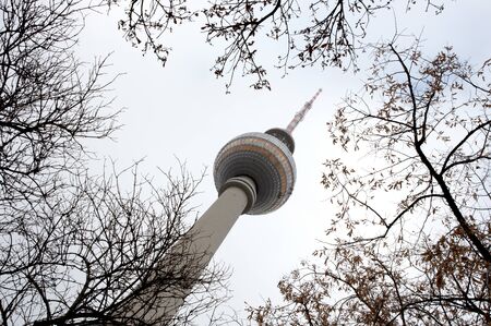 The famous Fernsehturm television broadcasting tower at Alexanderplatz in downtown Berlin, Germanyのeditorial素材