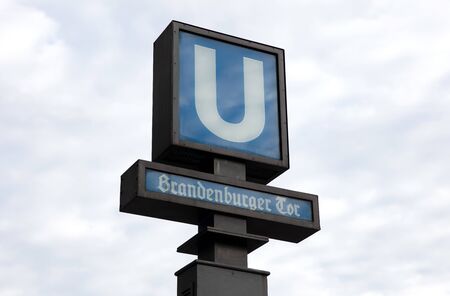 Berlin, Germany - December 30, 2019: Signage of the Branderburger Tor U-Bahn station. The german U-Bahn is one of the biggest underground networks in  Europe.のeditorial素材