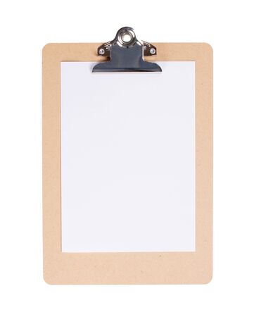 Wooden clipboard isolated on a white backgroundの写真素材
