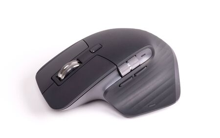 Close up wireless computer mouse, modern design, isolated on white