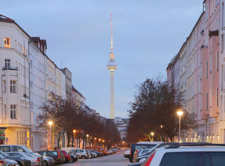 Berlin, Germany on 01.01.2020. The famous Fernsehturm television broadcasting tower at Alexanderplatz in downtown Berlin, Germanyのeditorial素材