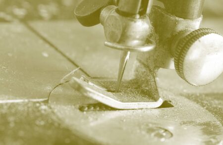 Antique, vintage sewing machine close-up, selective focus