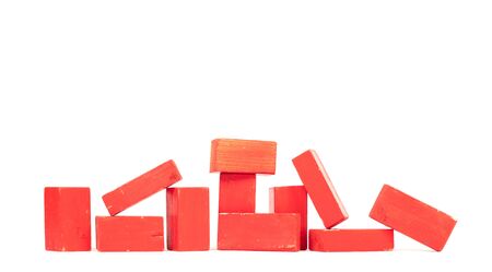 Vintage red building blocks isolated on white background