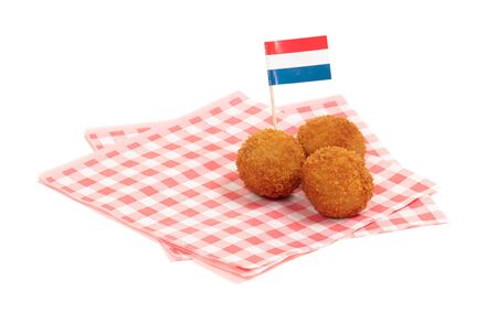 Dutch traditional snack bitterbal with a dutch flag, isolatedの写真素材