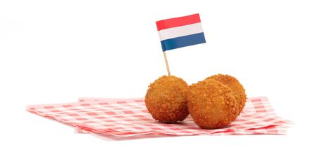 Dutch traditional snack bitterbal with a dutch flag, isolatedの写真素材