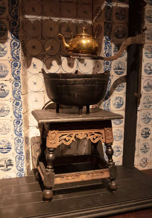 Very old dutch kitchen interior old farmhouseのeditorial素材