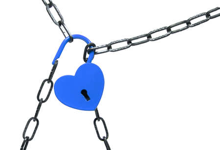 Lock of love - Blue heart lock and chain