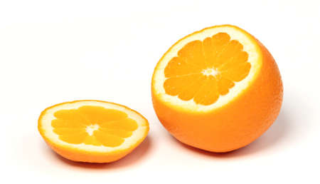 Sliced large orange isolated on a white background