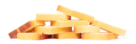 Traditional homemade sliced buttercake, isolated on a white backgroundの写真素材