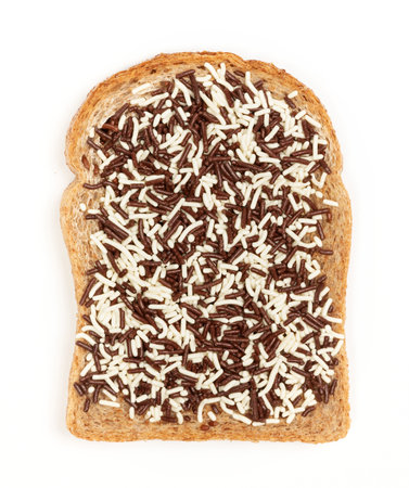 Typical Dutch lunch; bread with chocolate sprinkles, isolatedの写真素材
