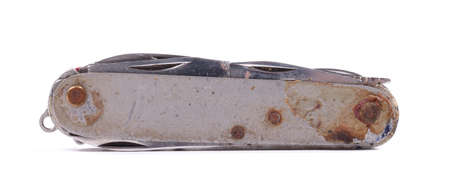 Close up of a broken multipurpose knife, isolated on white