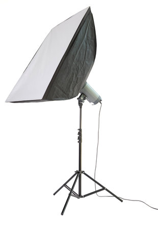 Studio light on stand isolated on white backgroundの写真素材