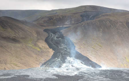 Texture of volcanic lava. Volcano eruption at Fagradalsfjall, Iceland