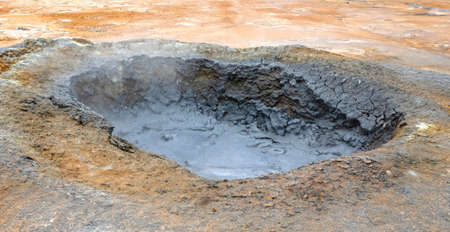 Boiling mudpool in Hverir, Namafjall in northern Iceland (Krafla area)の写真素材