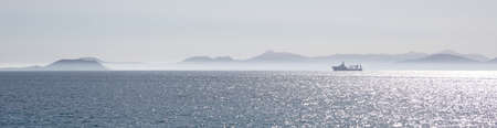 Ship far away, between Lanzarote and Fuerteventura (Spain)