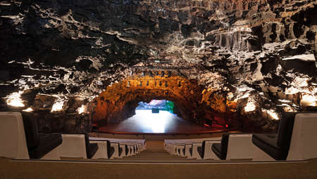 Lanzarote, Spain on January 1, 2022: The spectacular view of the auditorium in the lava caves of Jameos del Agua in Lanzaroteのeditorial素材