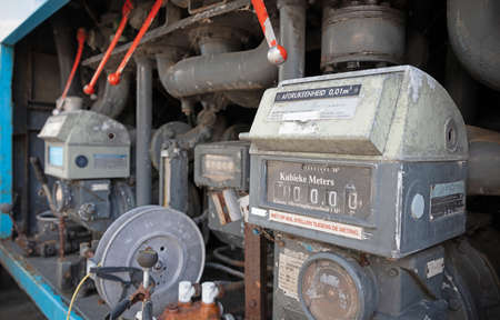 Fuel pump for filling up aircraft, selective focus