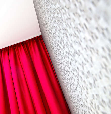 Wall and red curtain, selective focus on the cornerの写真素材