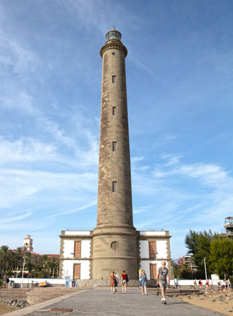 Maspalomas, Spain (Gran Canaria) on October 17, 2022: Maspalomas Lighthouse in Gran Canaria, sunny dayのeditorial素材