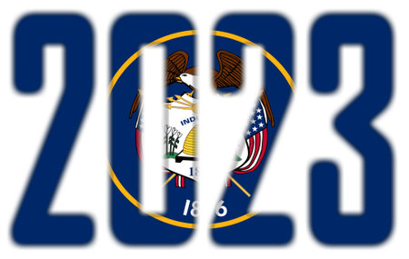2023, isolated on white - With the flag of the US state of Utah