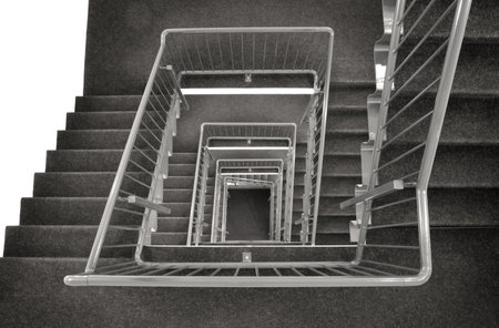Modern emergency escape staircase stairwell made of metalの写真素材