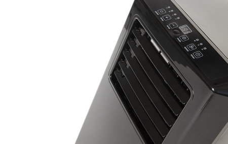 Black mobile air conditioning unit, small air heat pump isolated