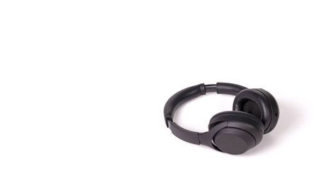Wireless headphones isolated on a white backgroundの写真素材