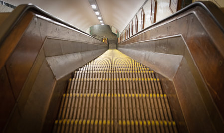 Old Wooden Escalator At Pedestrians' Tunnel / St. Anna's Tunnel, Belgiumの写真素材