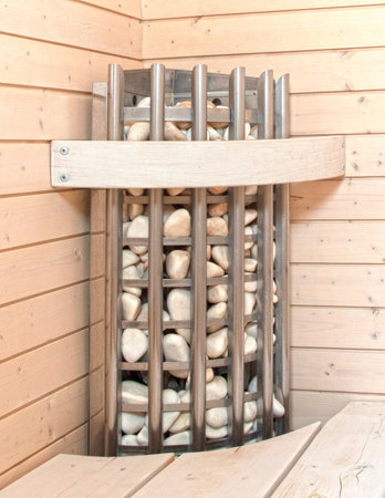 Lava stones on the sauna stove, Finlandの写真素材
