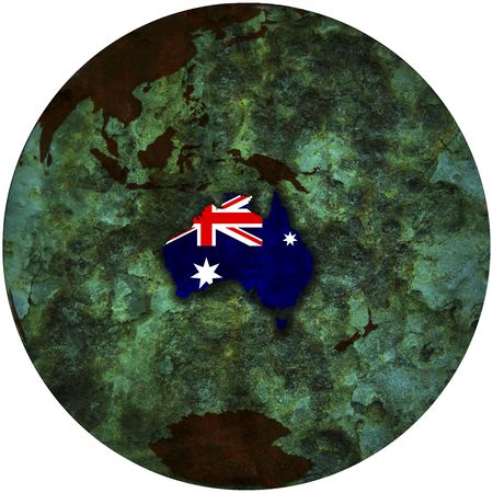 3d view from space on southern hemisphere with australia flagの写真素材
