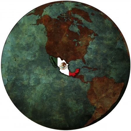 mexico flag on map of earth globeの写真素材