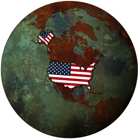 usa flag on map of earth globeの写真素材
