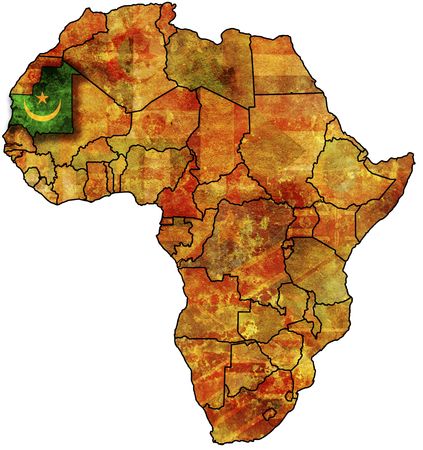 some very old grunge map with flag of mauritaniaの写真素材