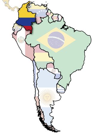 national flag of colombia in country territory with other countries flagsの写真素材