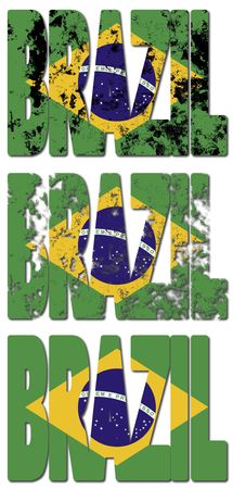 some very old grunge flag of brazil in textの写真素材