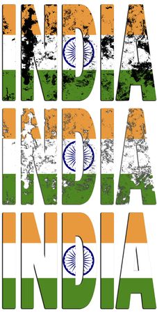 some very old grunge flag of india made of name of countryの写真素材