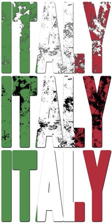 some very old grunge flag of italy made of name of countryの写真素材
