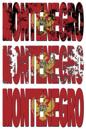 some very old grunge flag of montenegro made of name of countryの写真素材