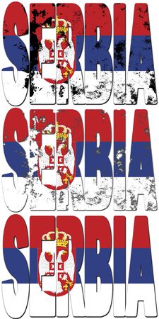 some very old grunge flag of serbia made of name of countryの写真素材