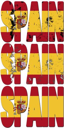 some very old grunge flag of spain made of name of countryの写真素材