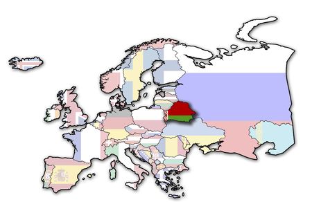 some very old grunge map of belarus with flag on map of europeの写真素材